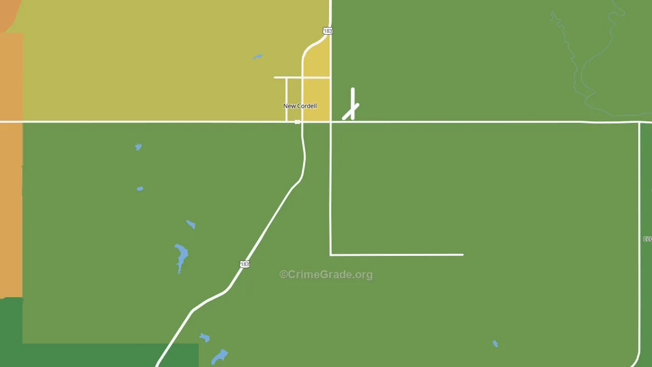 Cordell, OK Map of Burglary Rates