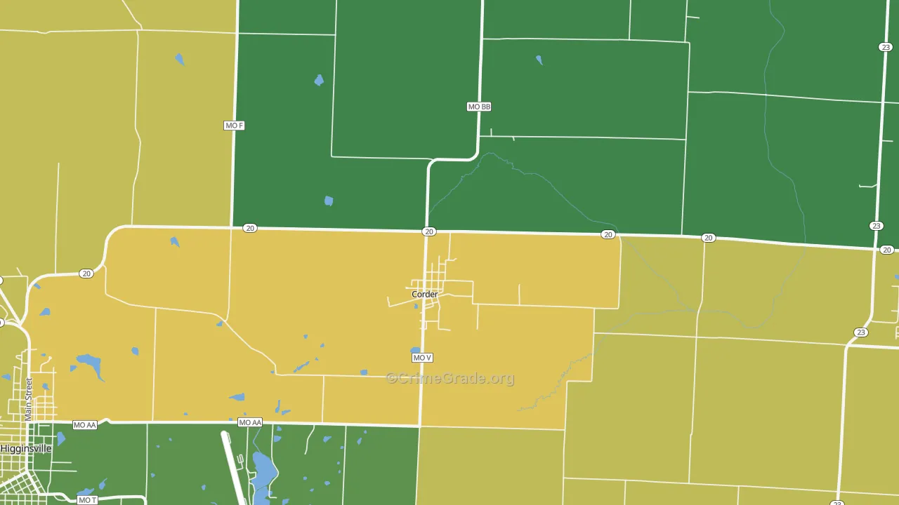 Corder, MO Map of Burglary Rates