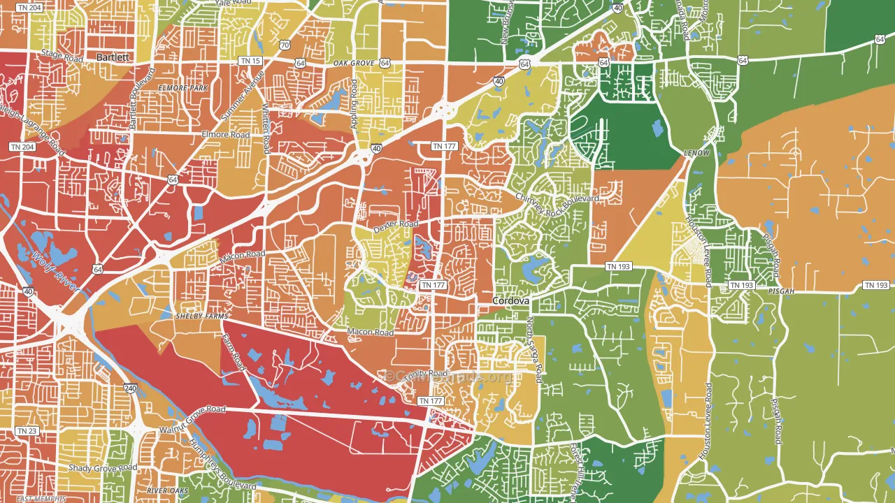 Cordova-Appling, Cordova, TN Map of Burglary Rates