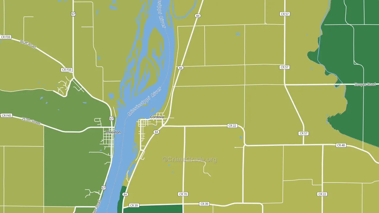 Cordova, IL Map of Burglary Rates
