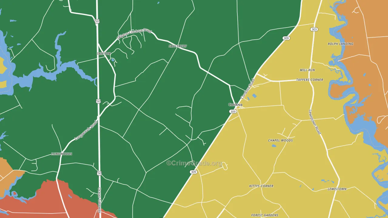 Cordova, MD Map of Burglary Rates