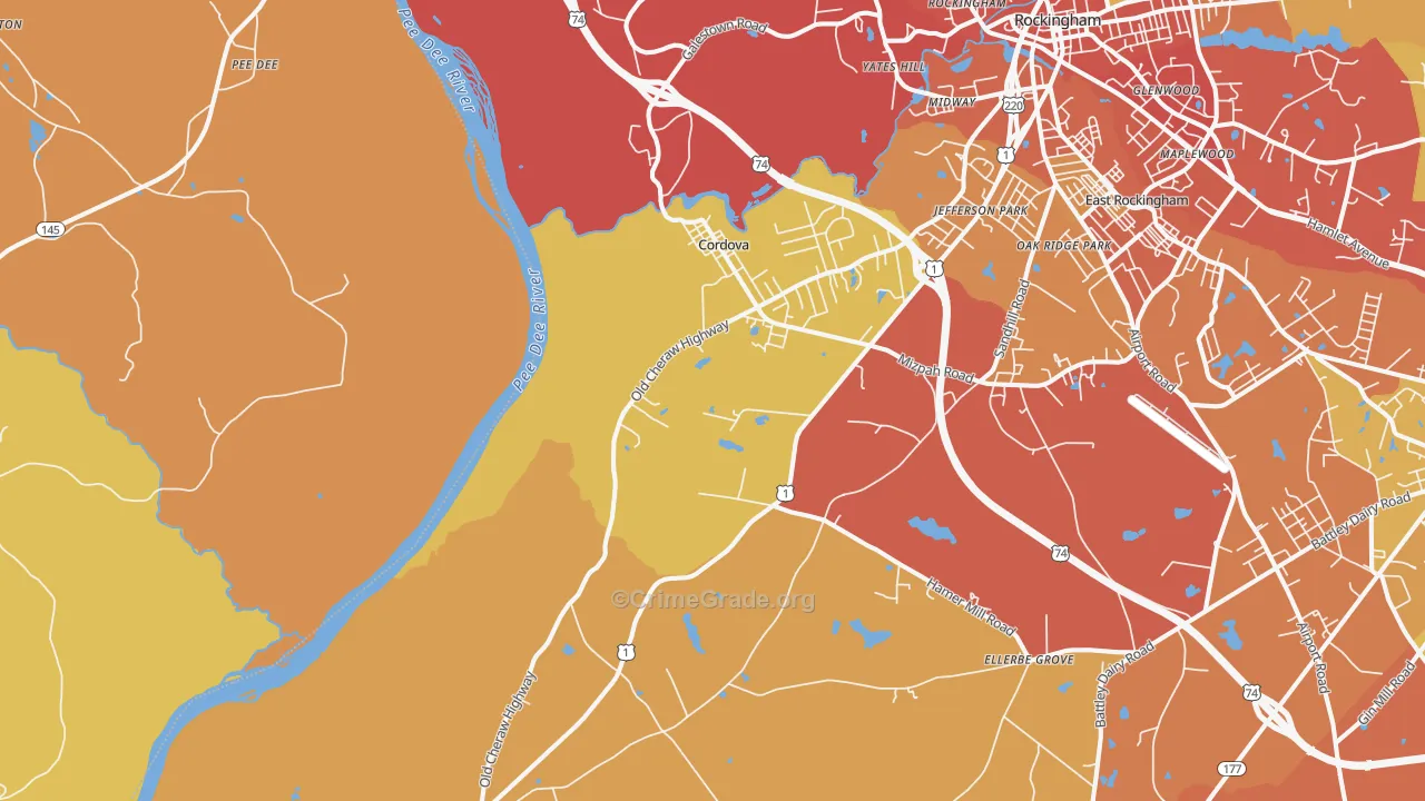 Cordova, NC Map of Burglary Rates