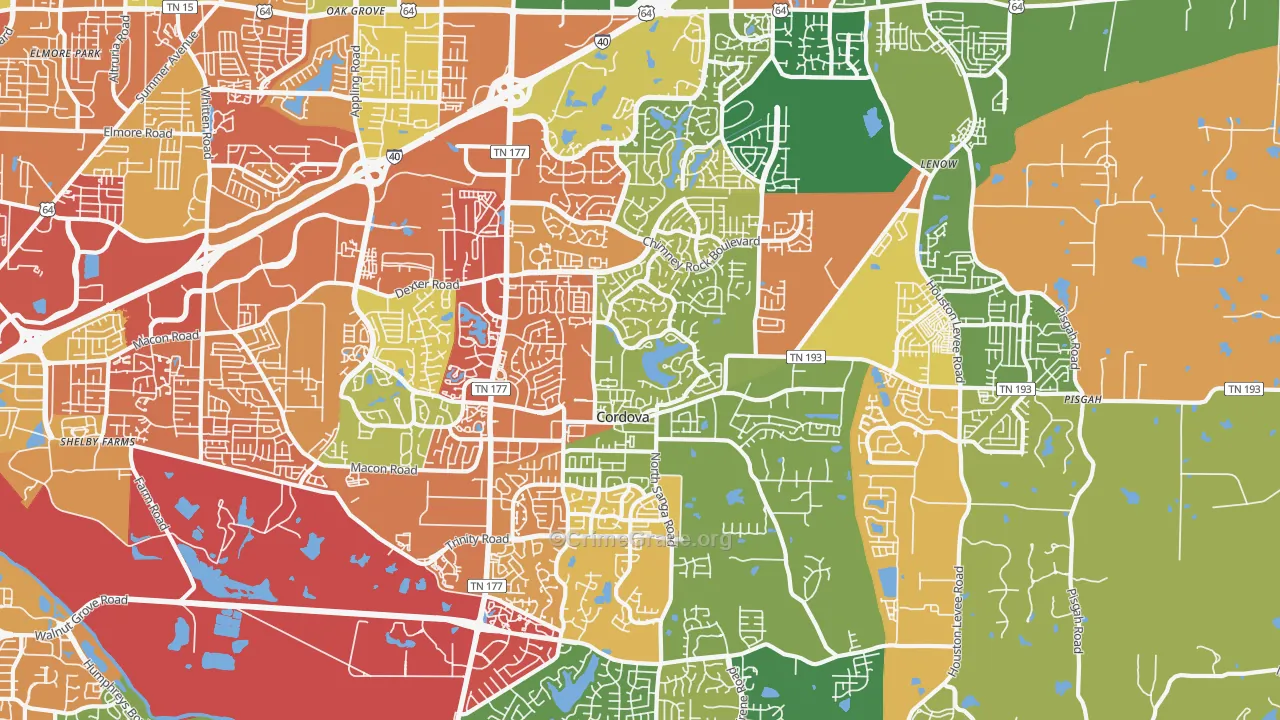 Cordova, TN Map of Burglary Rates