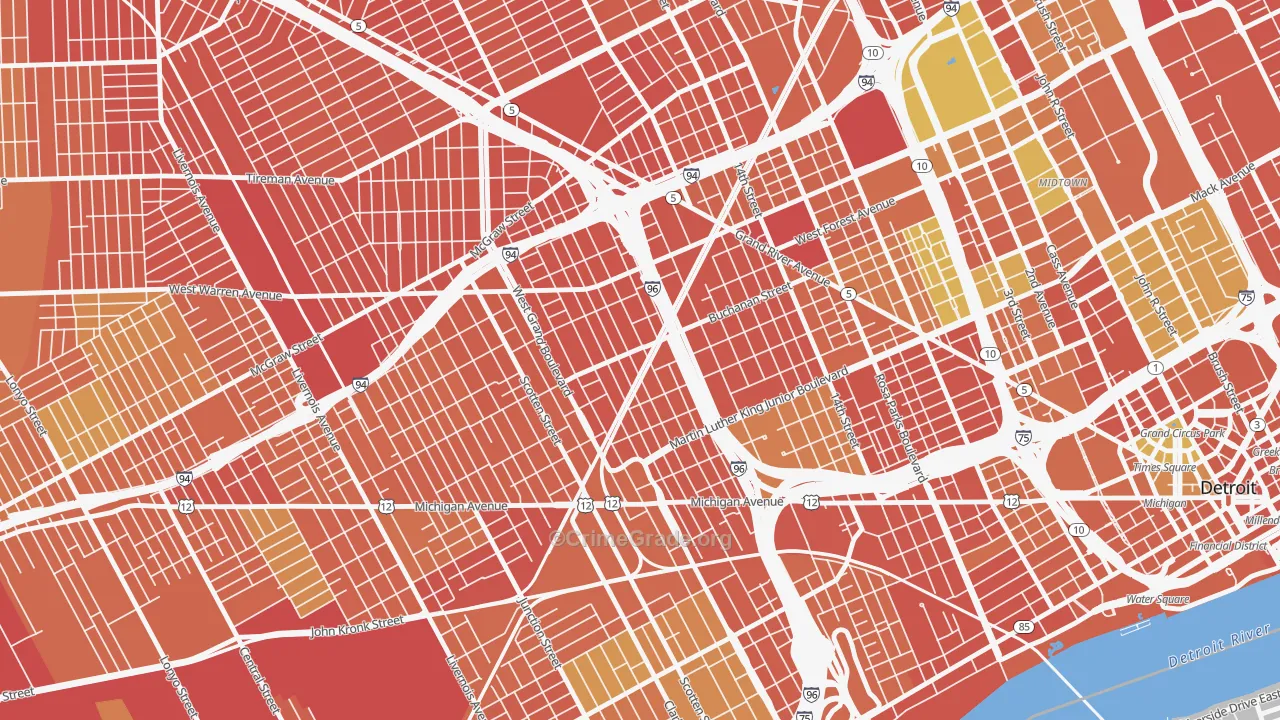 Core City, Detroit, MI Map of Burglary Rates