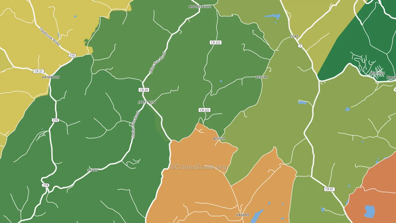 Core, WV Map of Burglary Rates