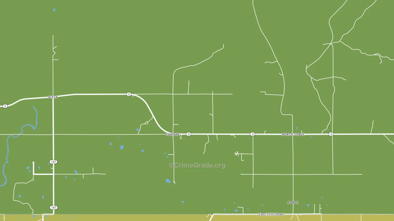 Corinne, OK Map of Burglary Rates
