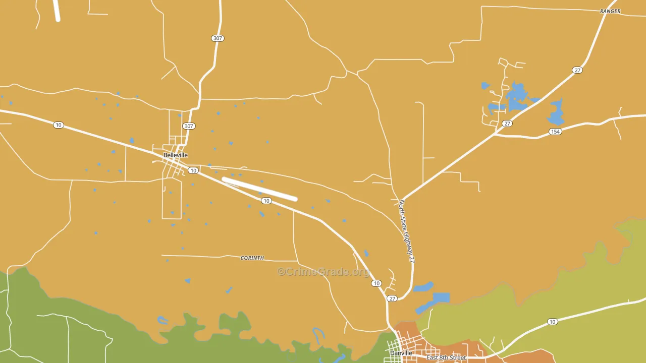 Corinth, AR Map of Burglary Rates