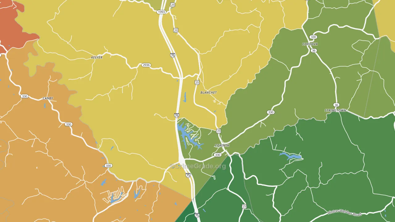 Corinth, KY Map of Burglary Rates