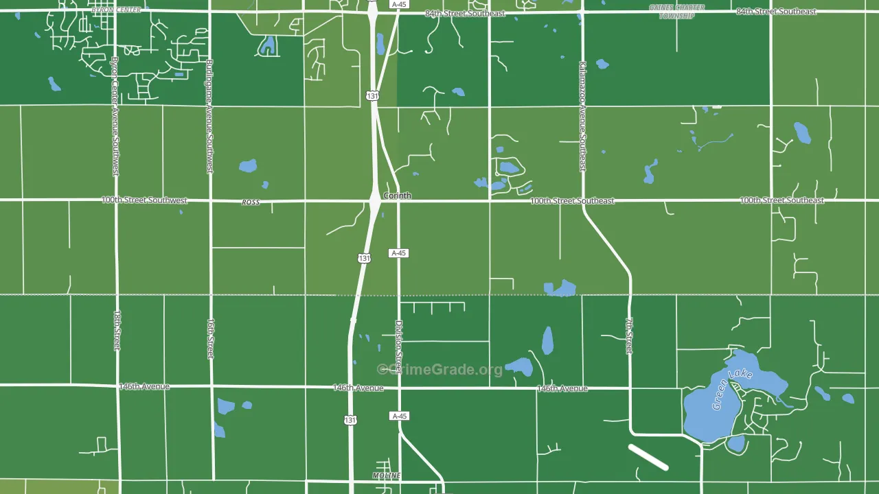 Corinth, MI Map of Burglary Rates