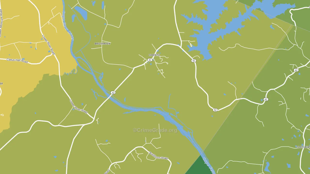 Corinth, NC Map of Burglary Rates