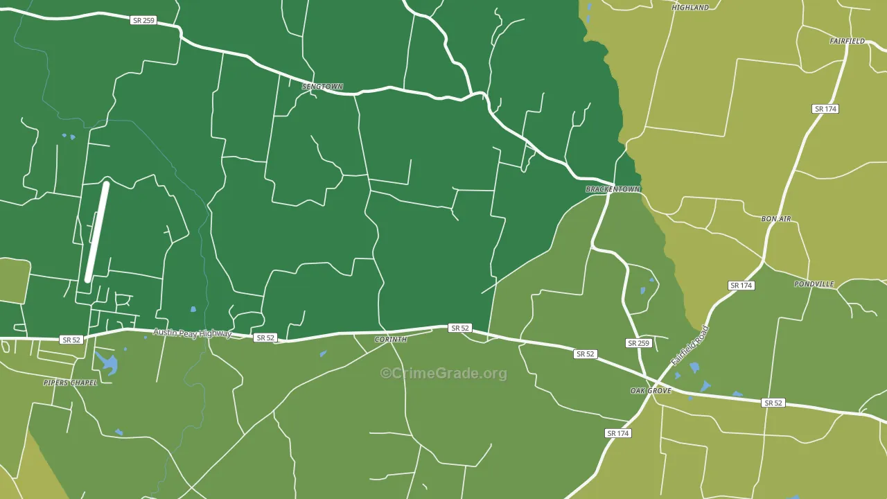 Corinth, TN Map of Burglary Rates