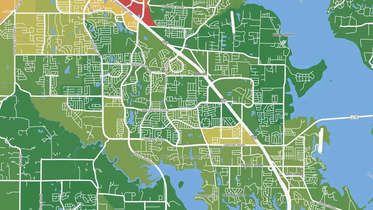Corinth, TX Map of Burglary Rates