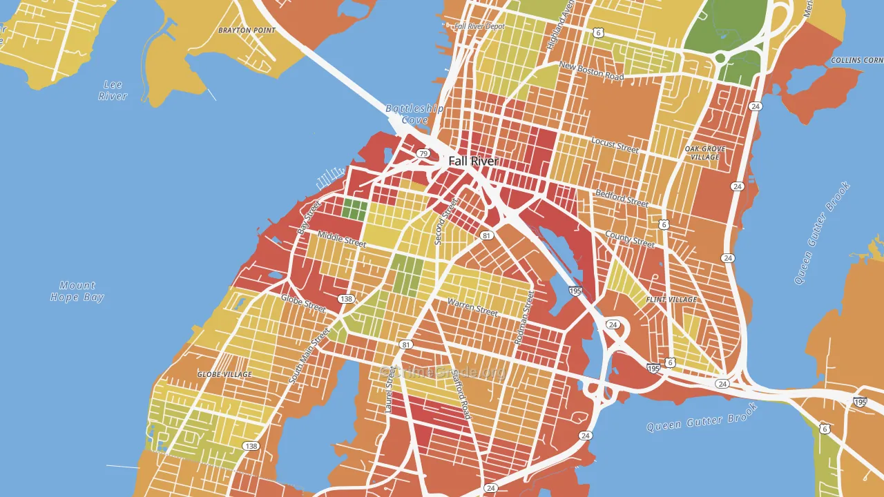 Corky Row, Fall River, MA Map of Burglary Rates