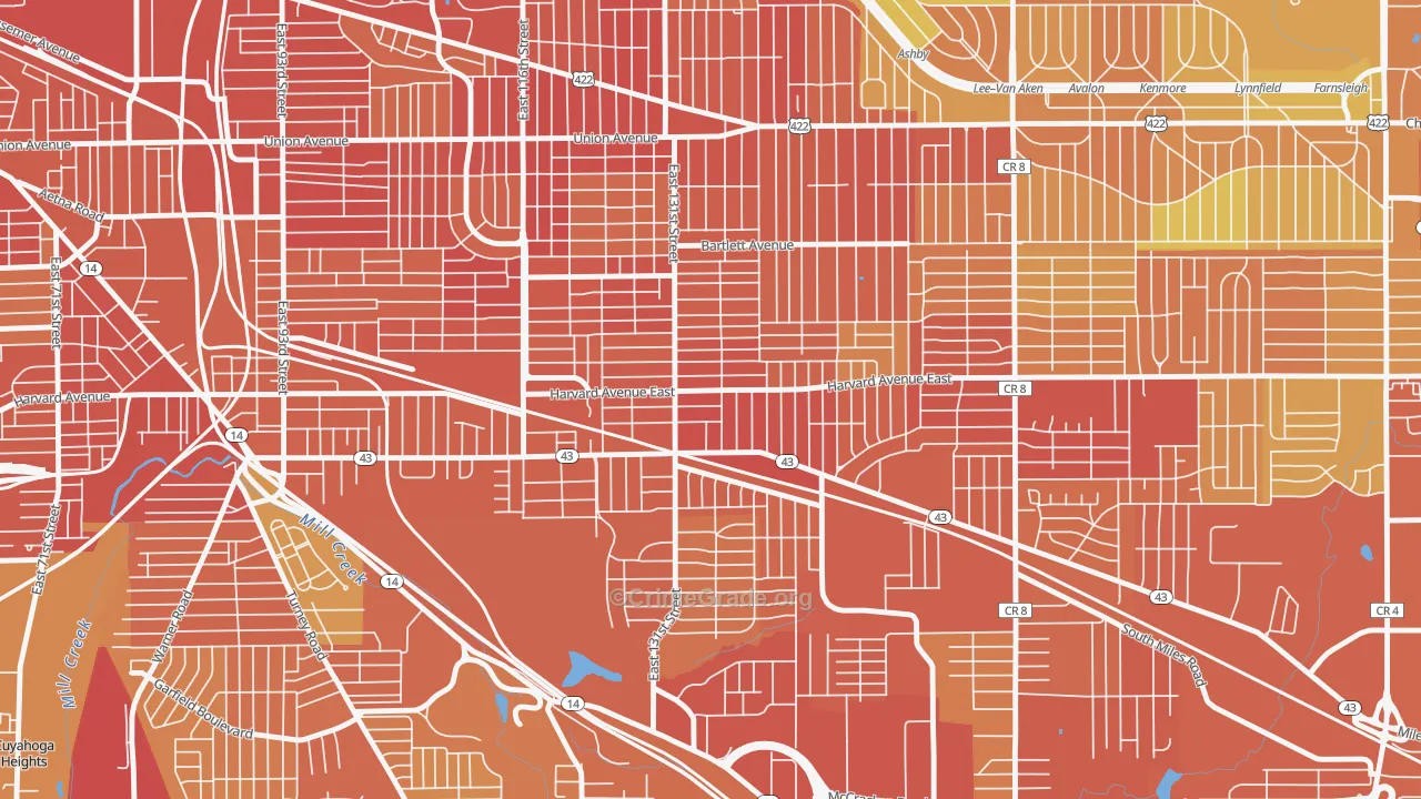 Corlett, Cleveland, OH Map of Burglary Rates