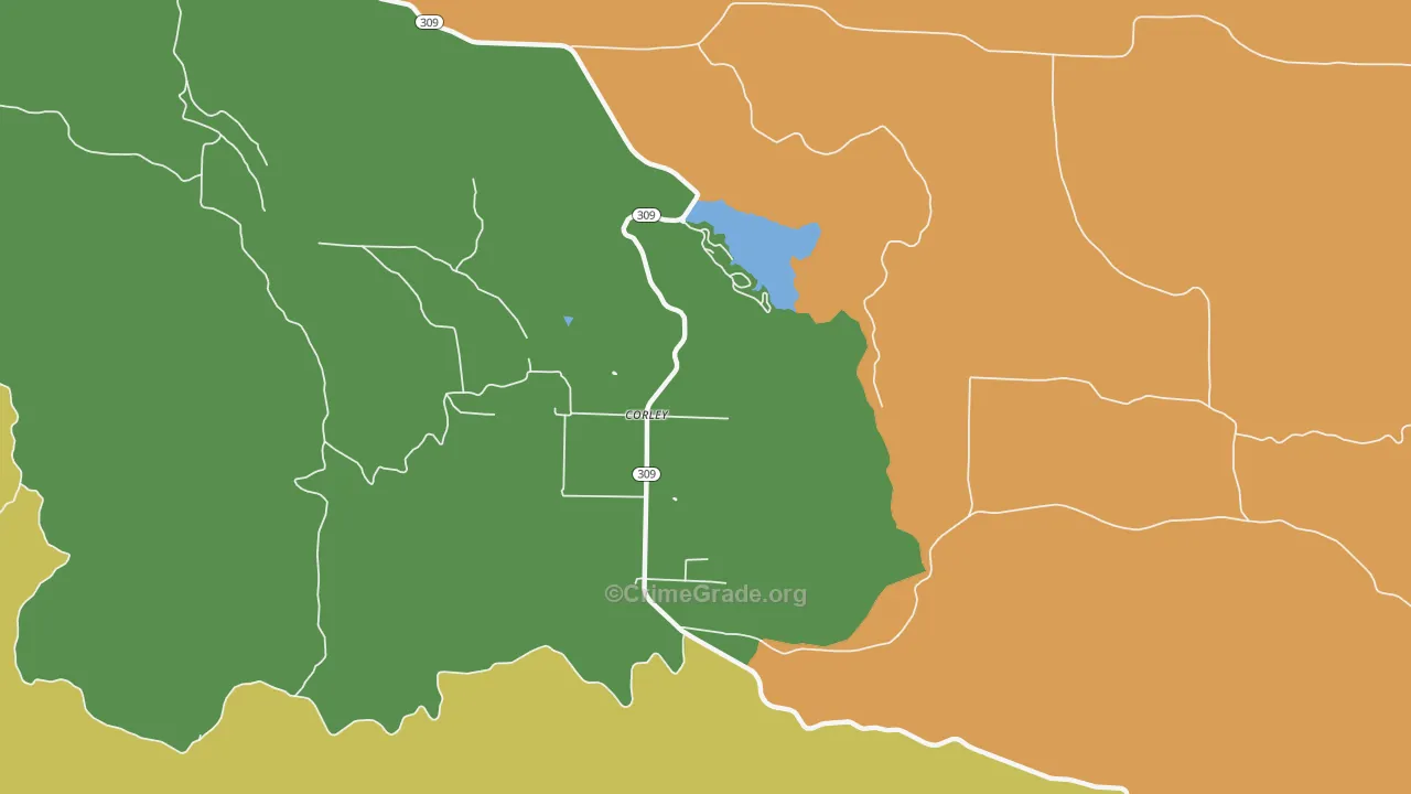 Corley, AR Map of Burglary Rates