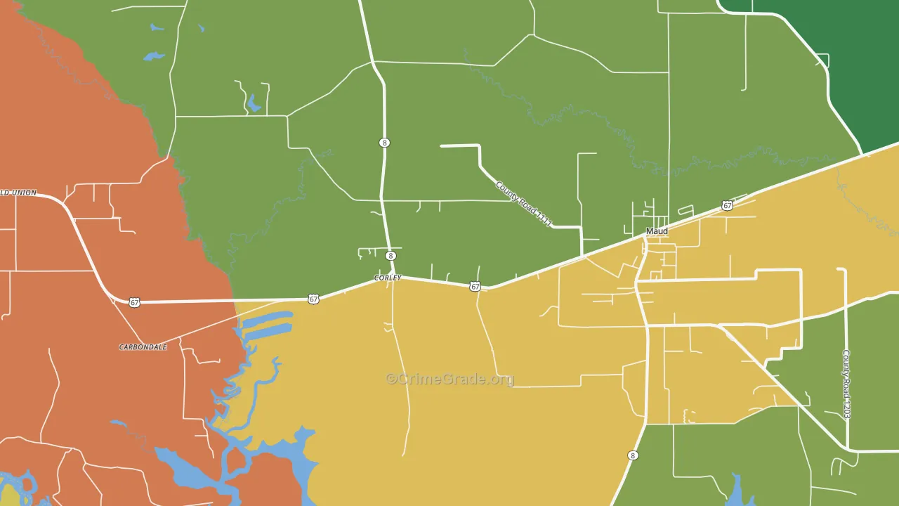 Corley, TX Map of Burglary Rates