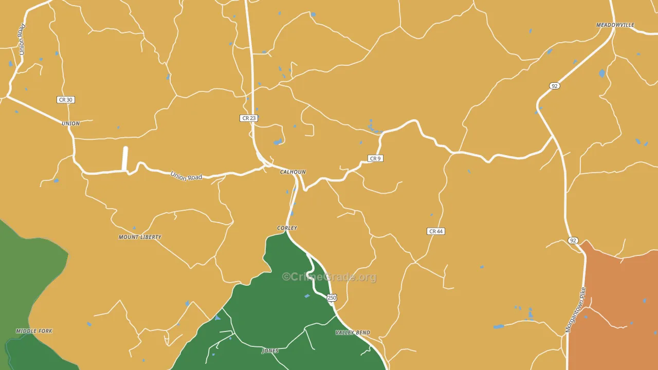 Corley, WV Map of Burglary Rates