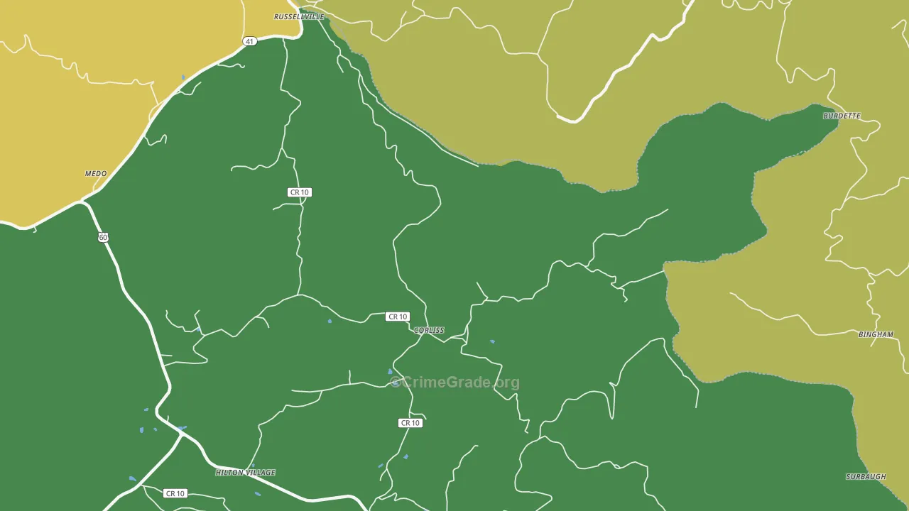 Corliss, WV Map of Burglary Rates