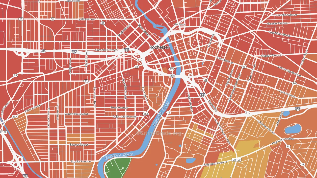 Corn Hill, Rochester, NY Map of Burglary Rates