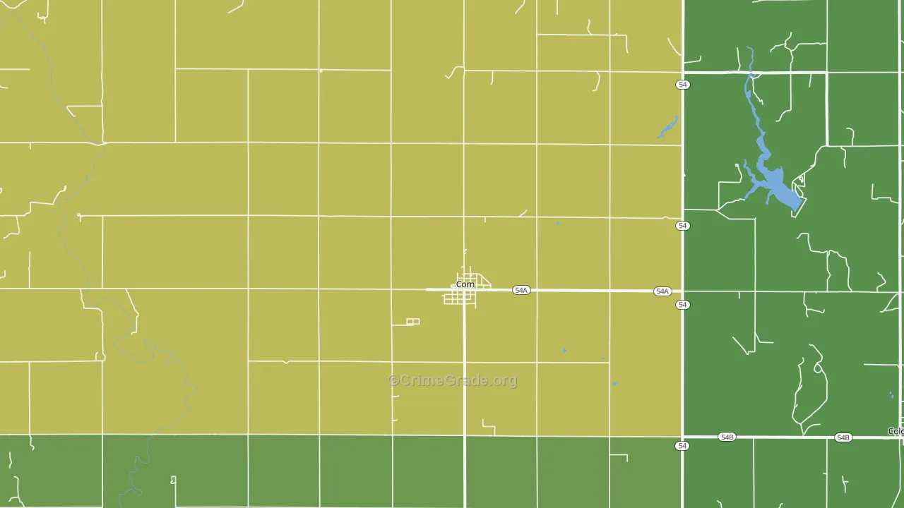 Corn, OK Map of Burglary Rates