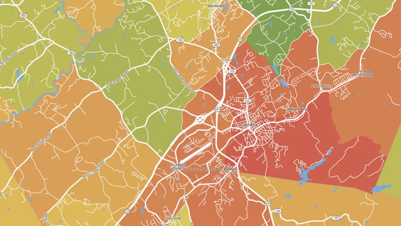 Cornelia, GA Map of Burglary Rates