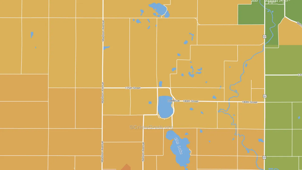 Cornelia, IA Map of Burglary Rates