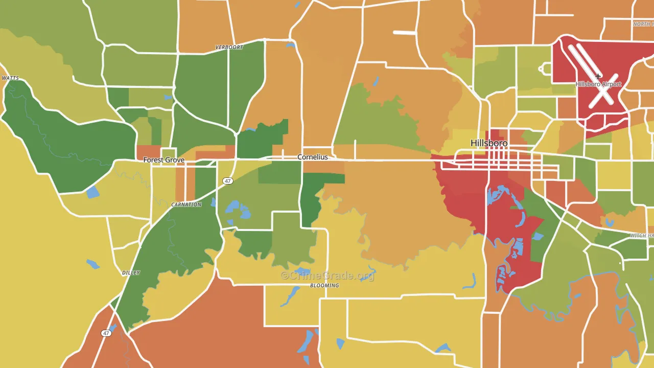 Cornelius, OR Map of Burglary Rates