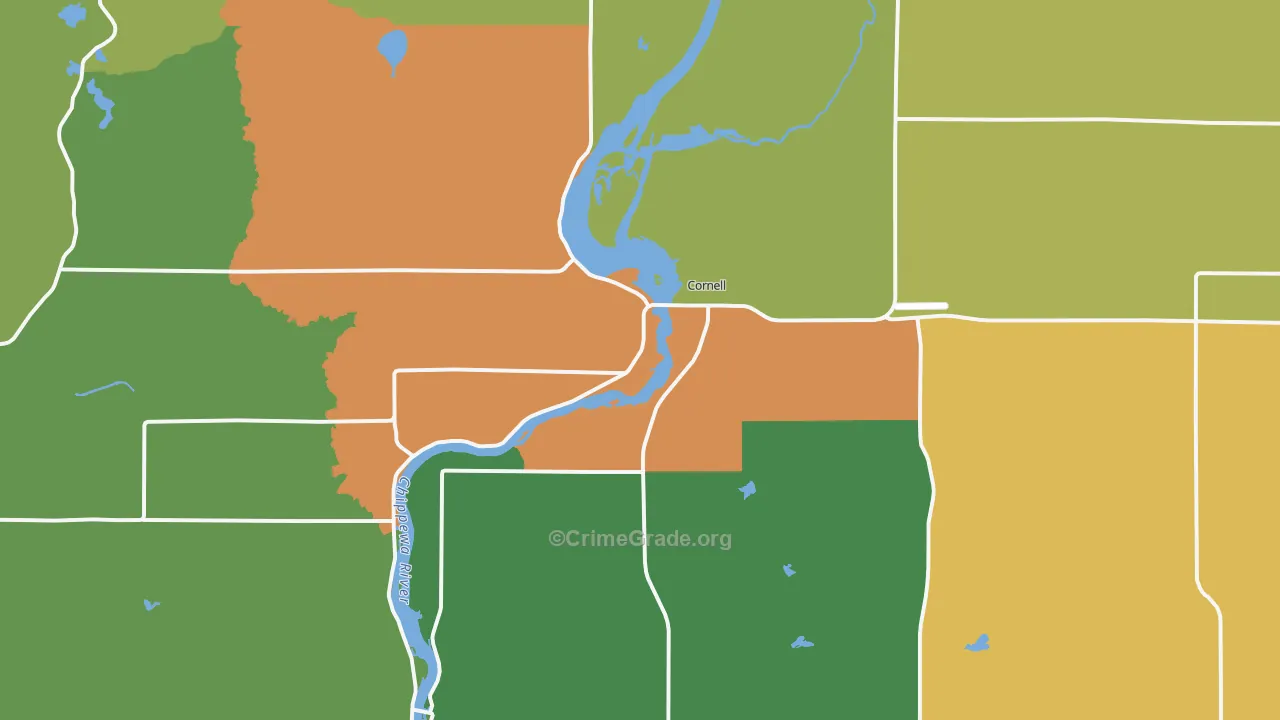 Cornell, WI Map of Burglary Rates