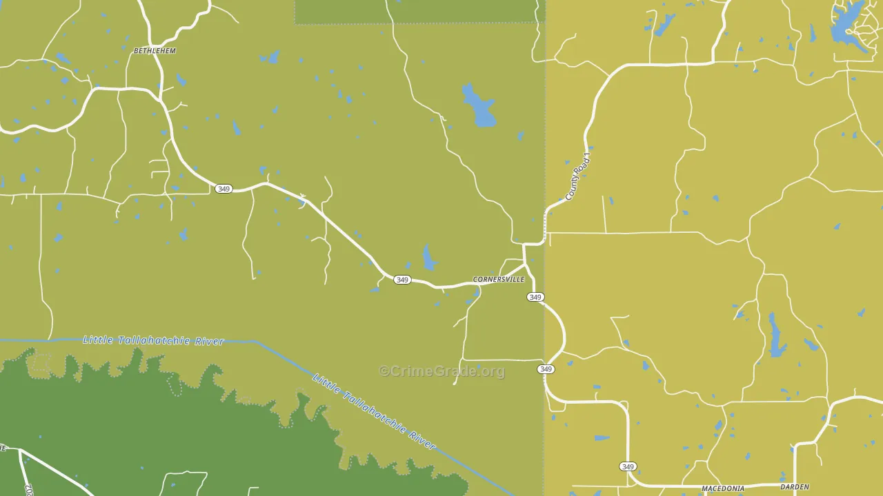 Cornersville, MS Map of Burglary Rates