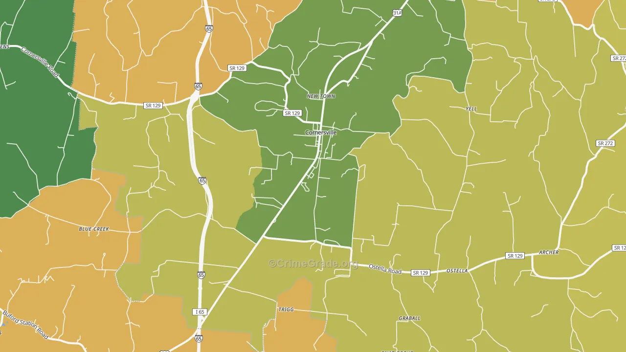 Cornersville, TN Map of Burglary Rates