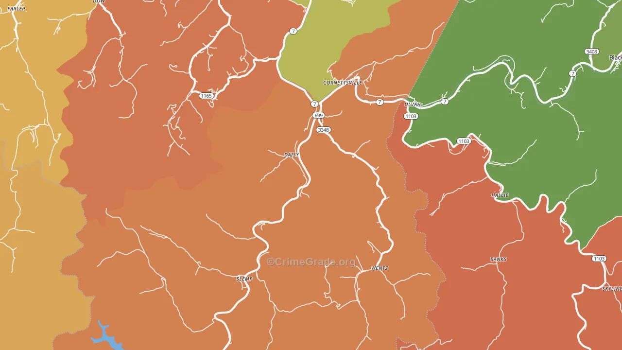 Cornettsville, KY Map of Burglary Rates