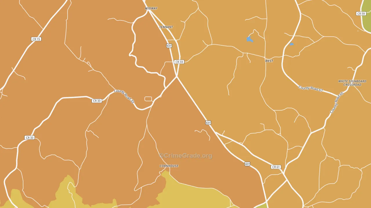 Cornhouse, AL Map of Burglary Rates