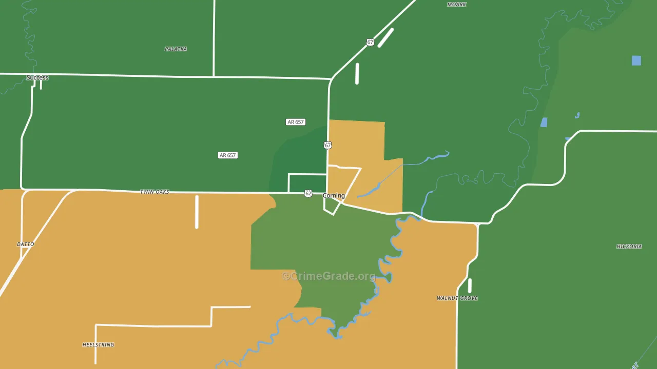 Corning, AR Map of Burglary Rates