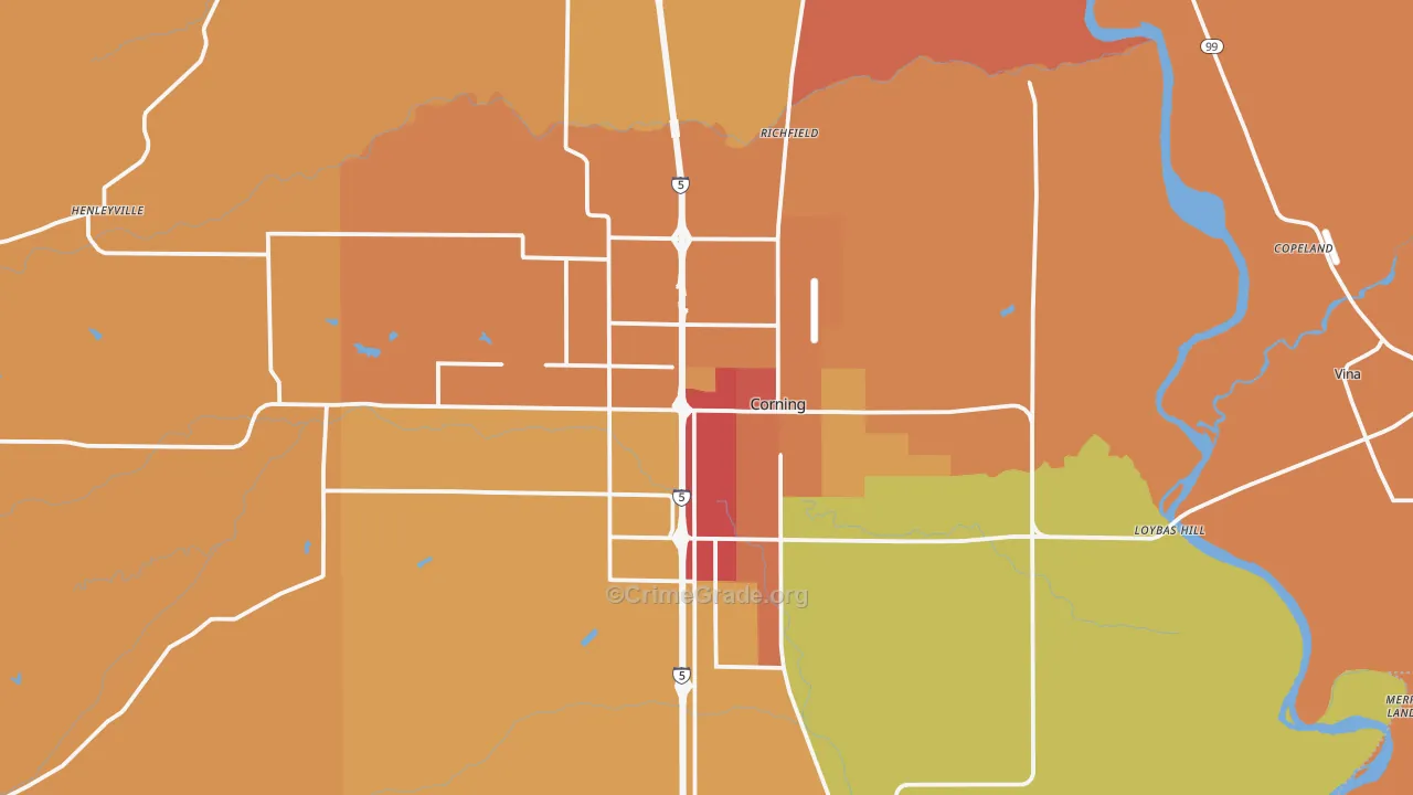 Corning, CA Map of Burglary Rates