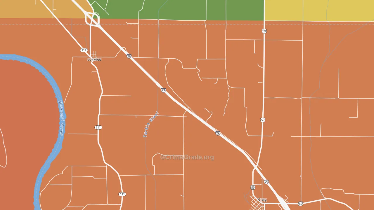 Corning, MO Map of Burglary Rates