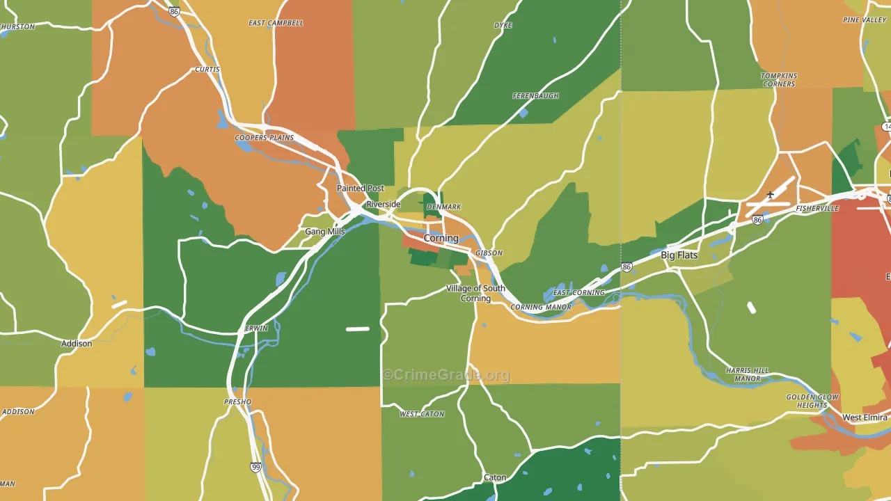 Corning, NY Map of Burglary Rates