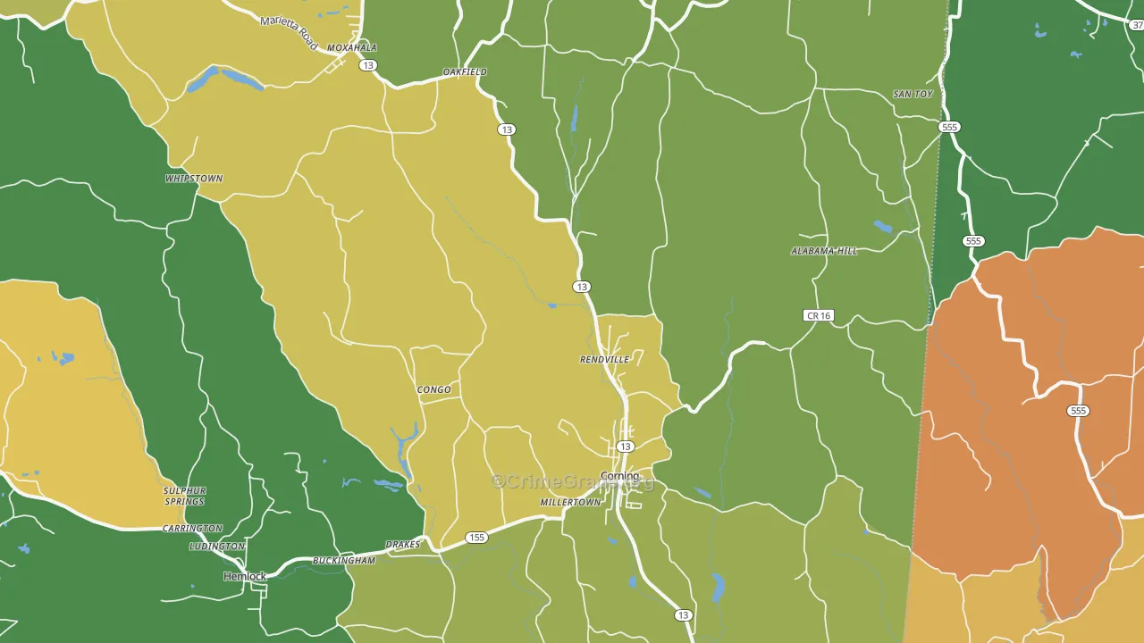 Corning, OH Map of Burglary Rates
