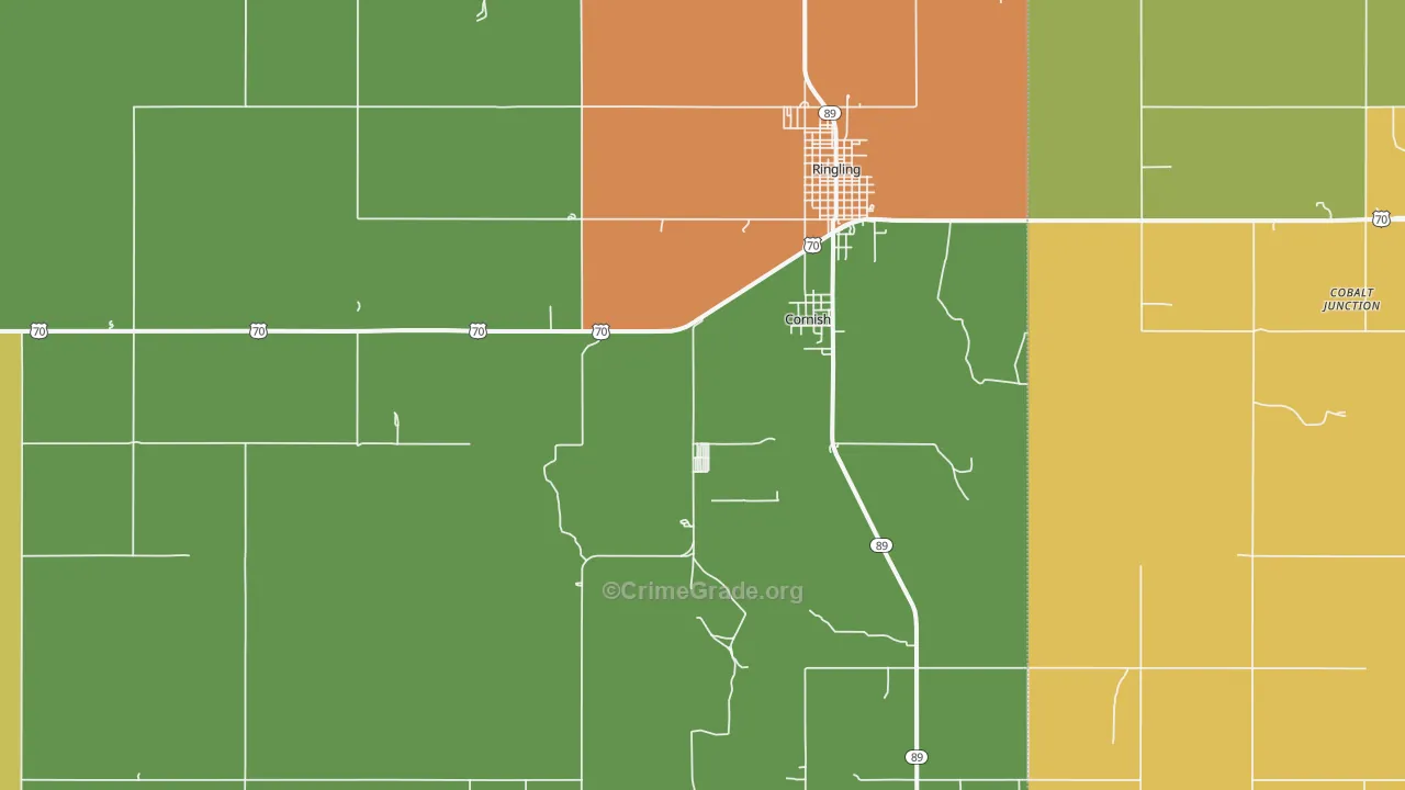 Cornish, OK Map of Burglary Rates