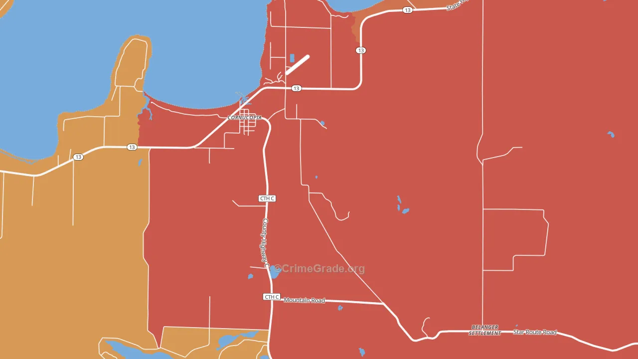 Cornucopia, WI Map of Burglary Rates