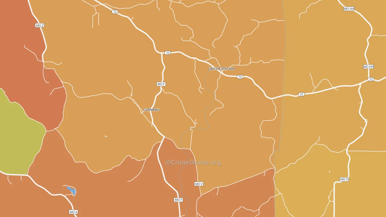 Cornwall, MO Map of Burglary Rates