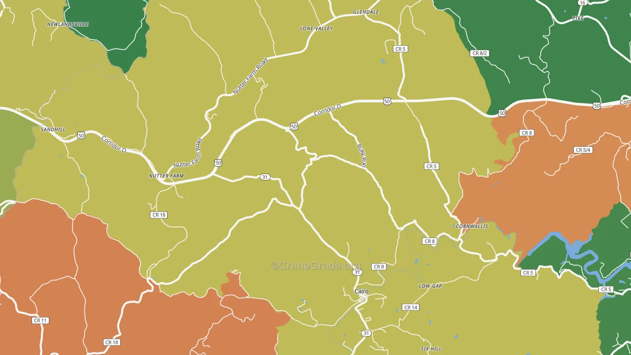 Cornwallis, WV Map of Burglary Rates