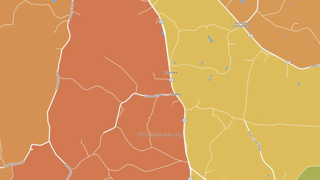 Cornwell, SC Map of Burglary Rates