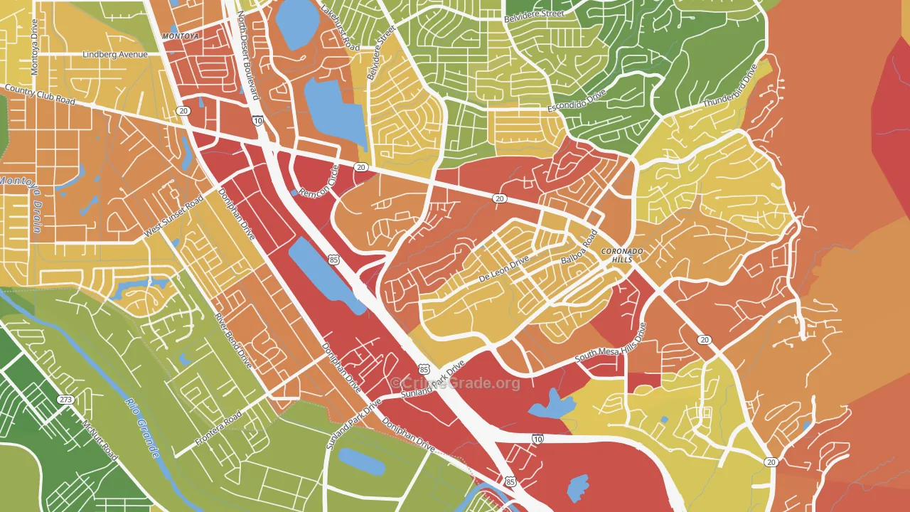 Coronado, El Paso, TX Map of Burglary Rates
