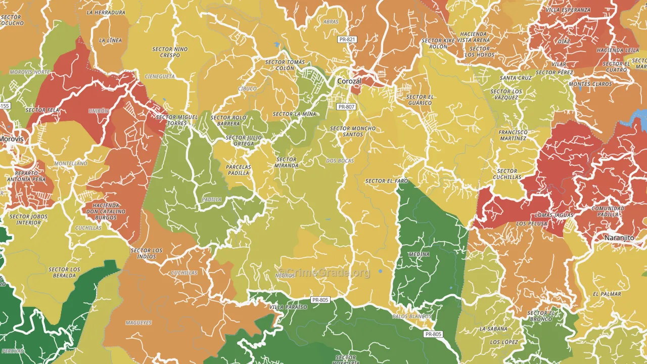 Corozal, PR Map of Burglary Rates
