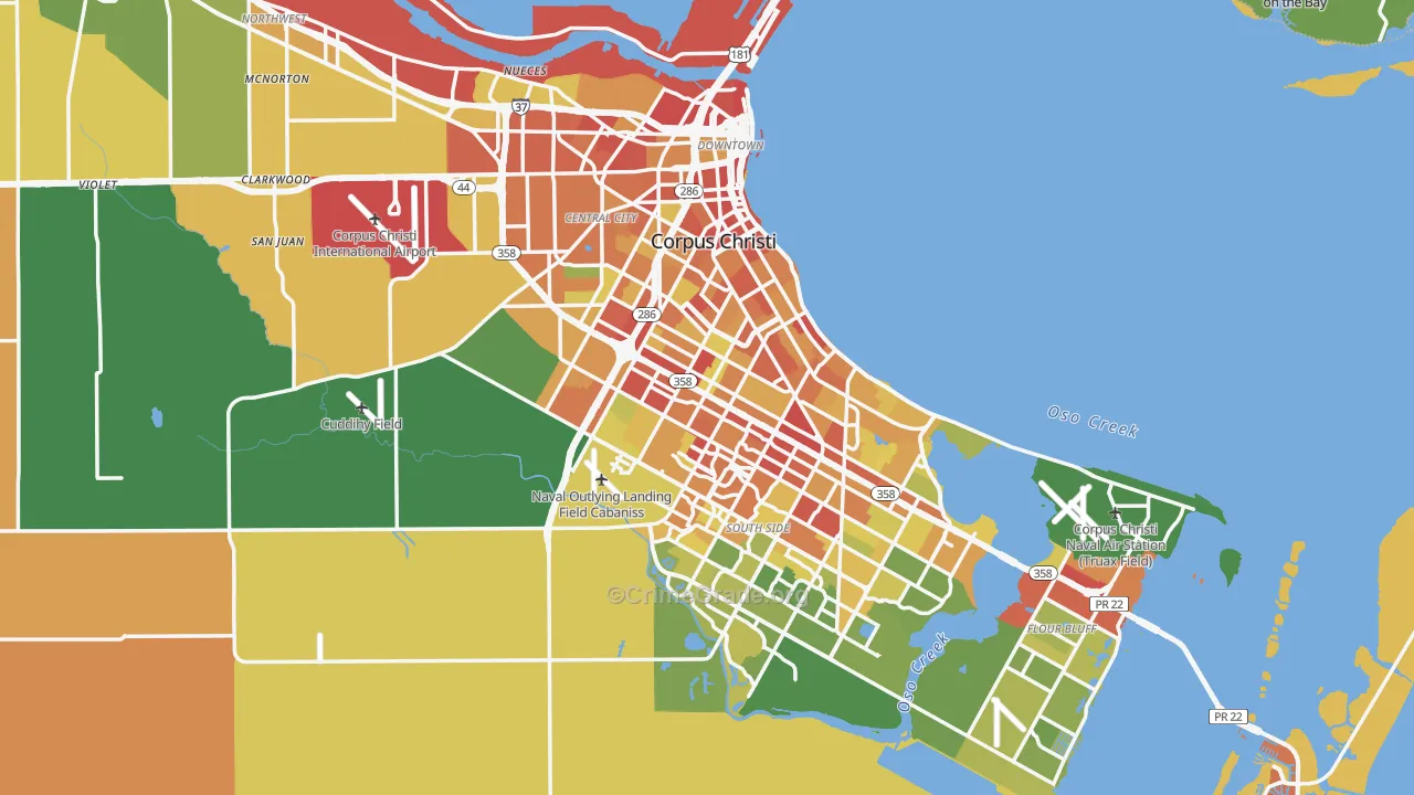 Corpus Christi, TX Map of Burglary Rates