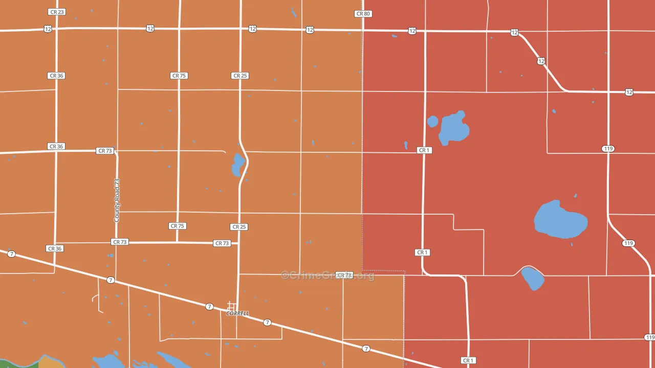 Correll, MN Map of Burglary Rates