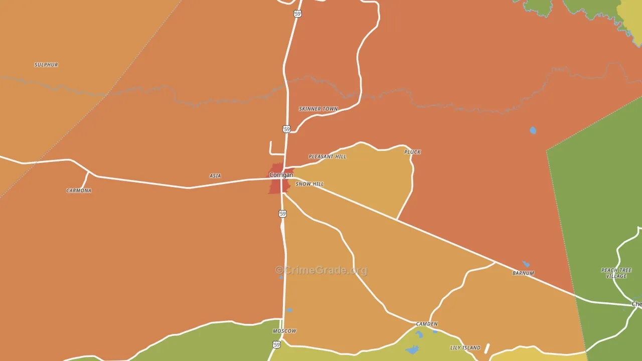 Corrigan, TX Map of Burglary Rates