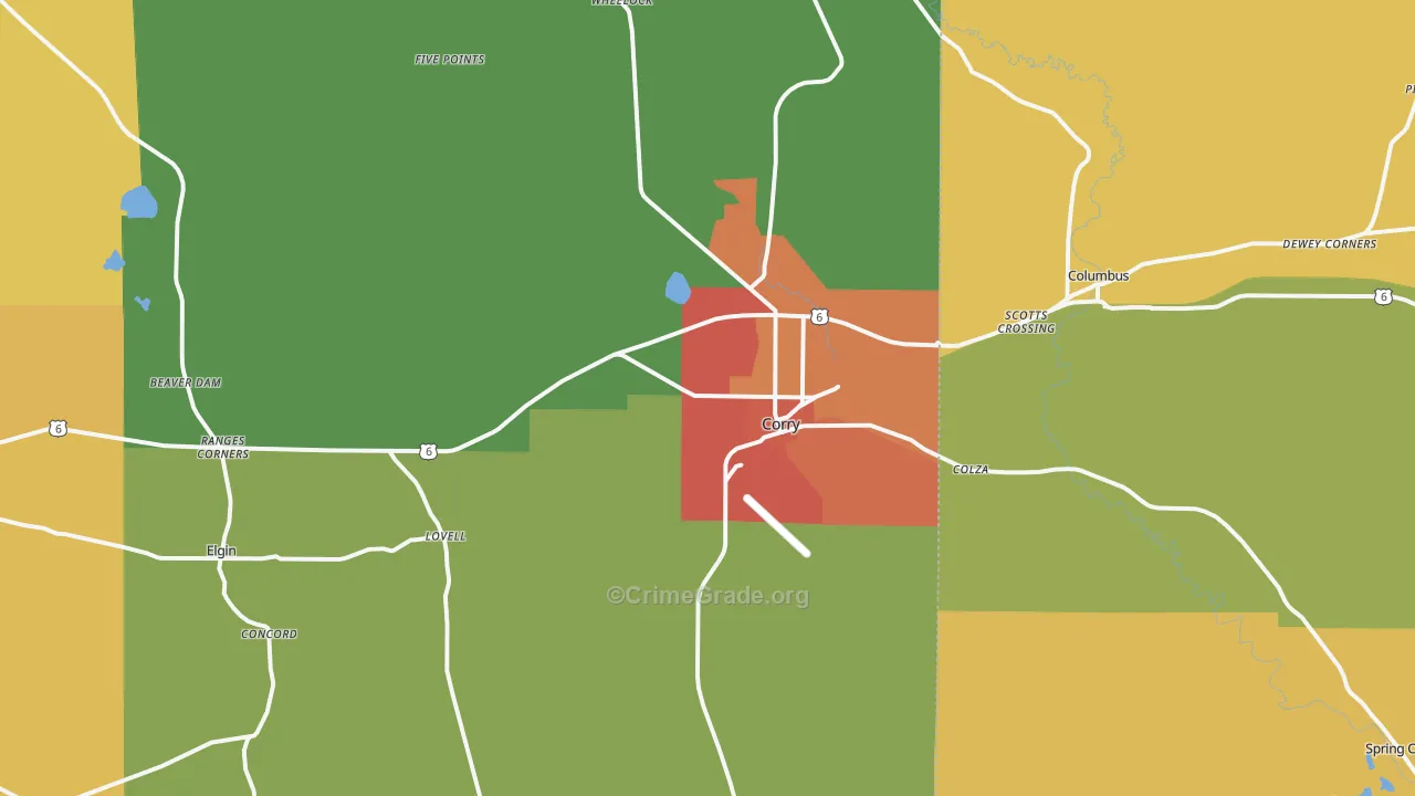 Corry, PA Map of Burglary Rates