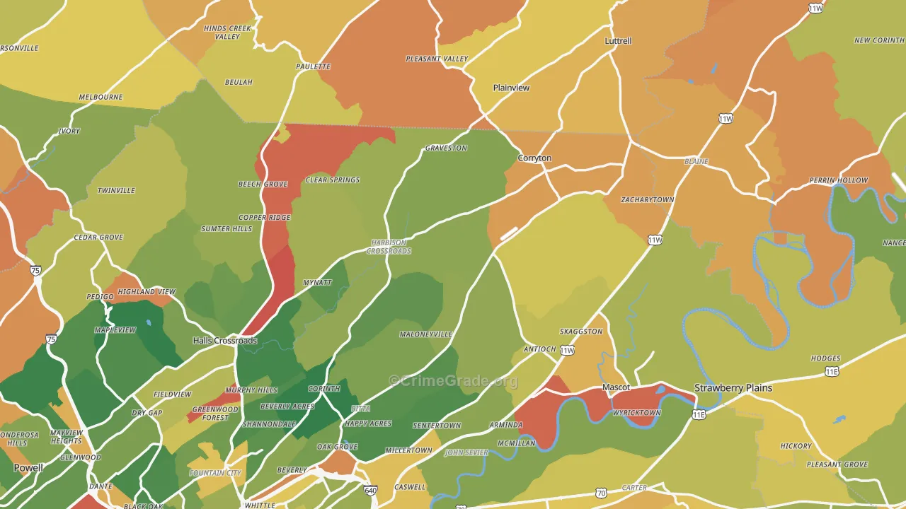Corryton, TN Map of Burglary Rates