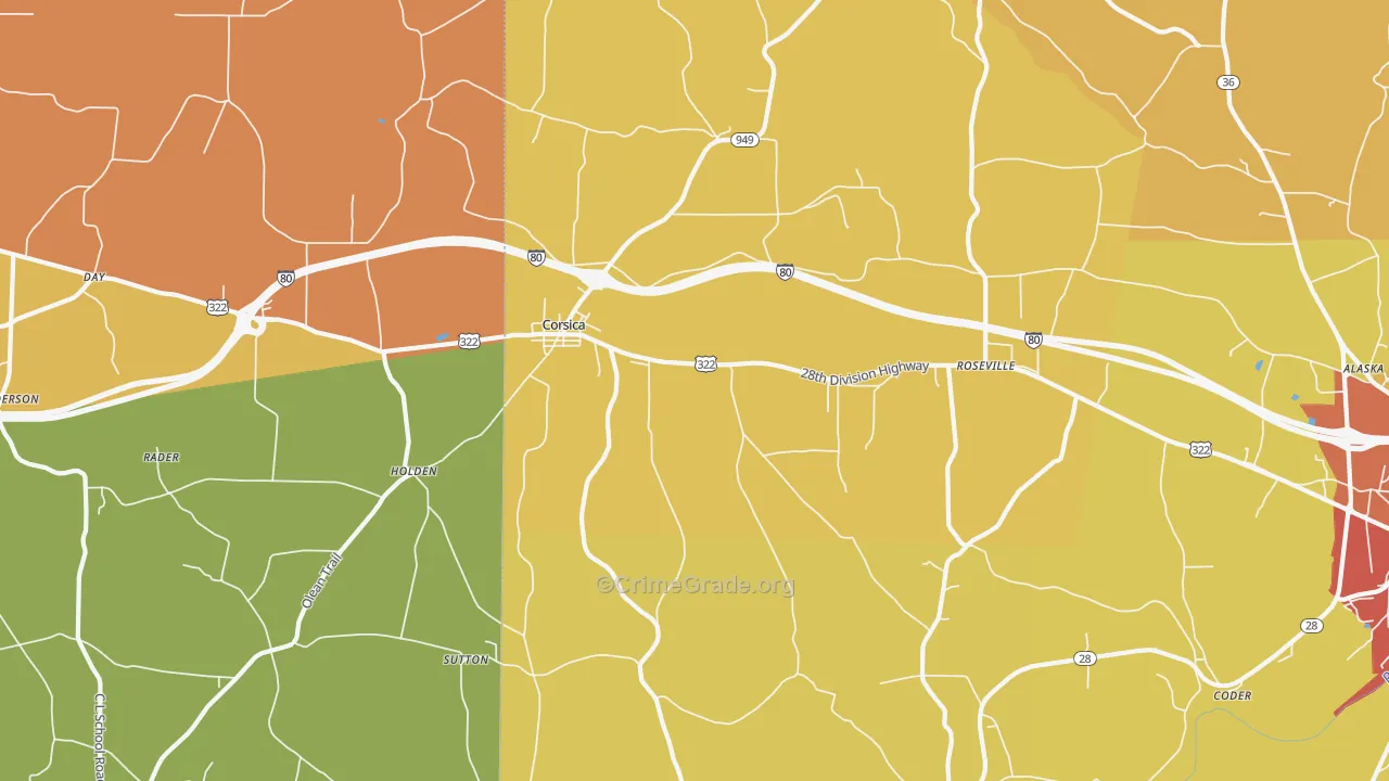 Corsica, PA Map of Burglary Rates